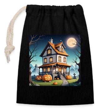 Maison hantée d’Halloween à la pleine lune pierres tombales citrouille - Sac cadeau en coton avec cordon (14 x 20 cm) - noir - Devant