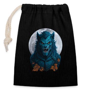 Loup-garou d’Halloween pleine lune - Sac cadeau en coton avec cordon (14 x 20 cm) - noir - Devant