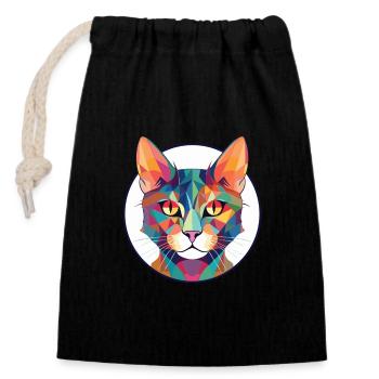 Pixie Bob Cat Colorful Watercolor Pet Illustration - Closable cotton gift bag (14x20cm) - black - Front