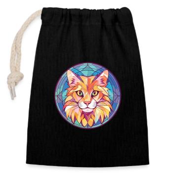 Maine Coon Cat Colorful Watercolor Illustration - Closable cotton gift bag (14x20cm) - black - Front