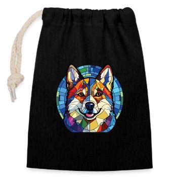 Akita Dog Breed Colorful Watercolor Illustration - Closable cotton gift bag (14x20cm) - black - Front