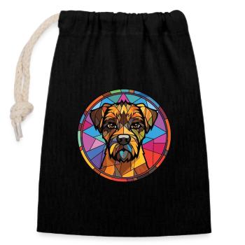Border Terrier chien race aquarelle Illustration - Sac cadeau en coton avec cordon (14 x 20 cm) - noir - Devant