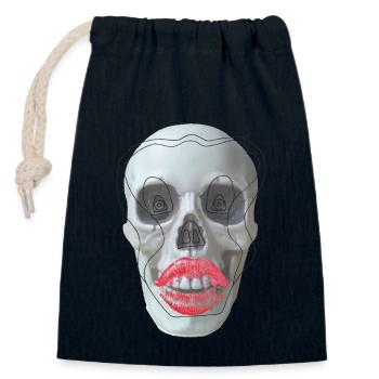 Crâne aux lèvres rouges - Sac cadeau en coton avec cordon (14 x 20 cm) - bleu marine - Devant