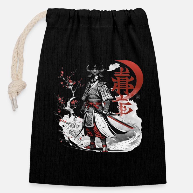 Japanese Samurai - Closable cotton gift bag (14x20cm) - black