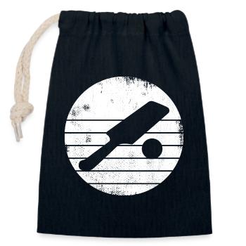 Dessin de batte et de balle de cricket - Sac cadeau en coton avec cordon (14 x 20 cm) - bleu marine - Devant