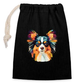 Papillon Continental Toy Spaniel Dog Watercolor - Closable cotton gift bag (14x20cm) - black - Front