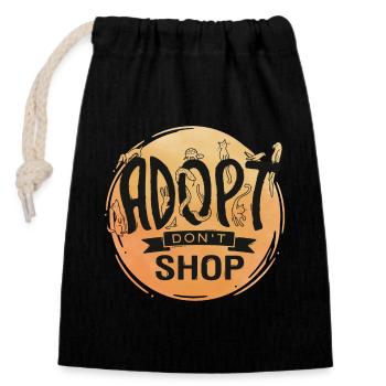 Adopt Don't Shop - Closable cotton gift bag (14x20cm) - black - Front