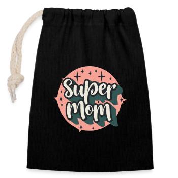 Super Mom - Verschließbarer Geschenkbeutel aus Baumwolle (14x20cm) - Schwarz - Vorne