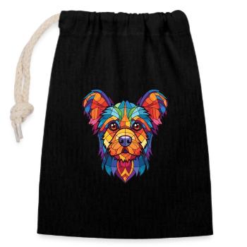Russian Toy Dog Breed Watercolor Illustration - Closable cotton gift bag (14x20cm) - black - Front