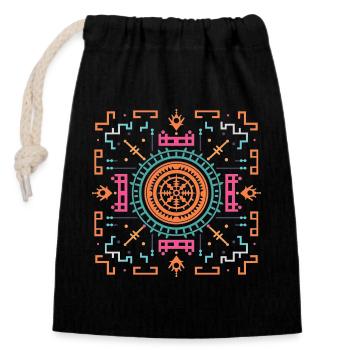 Mandala géométrique sacré Vastu Yantra - Sac cadeau en coton avec cordon (14 x 20 cm) - noir - Devant