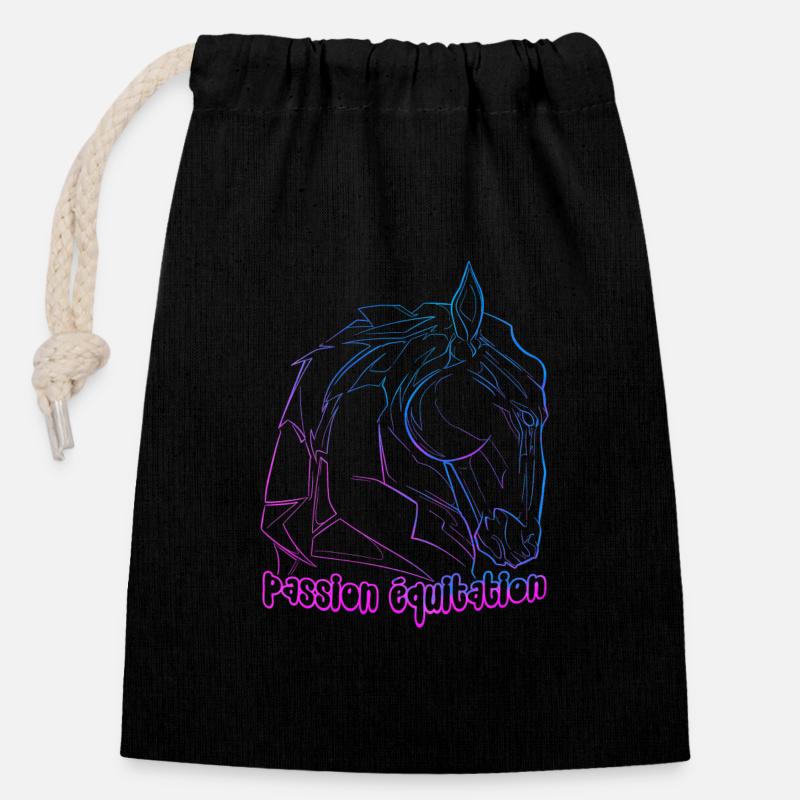Cheval passion équitation - Sac cadeau en coton avec cordon (14 x 20 cm) - noir