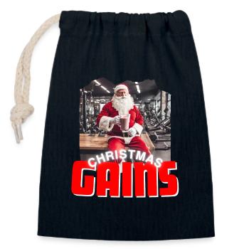 Christmas Gains Gym - Closable cotton gift bag (14x20cm) - navy - Front