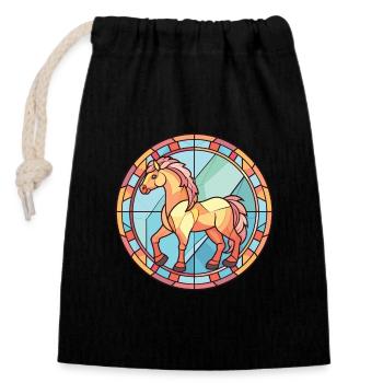 Poney Bébé Cheval Aquarelle Colorée Animal Cartoon - Sac cadeau en coton avec cordon (14 x 20 cm) - noir - Devant
