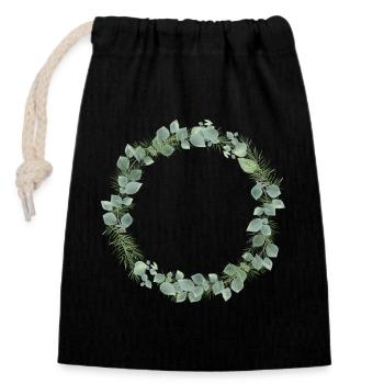 winter wreath of eucalyptus and fir branches - Closable cotton gift bag (14x20cm) - black - Front