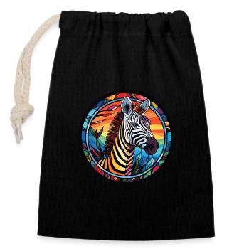 Zebra Colorful Watercolor Animal Pet Illustration - Closable cotton gift bag (14x20cm) - black - Front