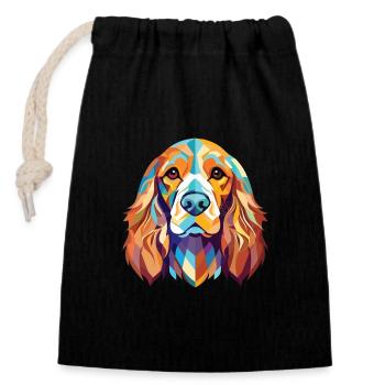 Cocker anglais Spaniel chien aquarelle colorée animal de compagnie - Sac cadeau en coton avec cordon (14 x 20 cm) - noir - Devant