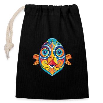 Poisson plie coloré aquarelle Animal Cartoon - Sac cadeau en coton avec cordon (14 x 20 cm) - noir - Devant