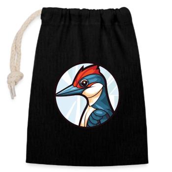 Illustration animale aquarelle colorée de pic - Sac cadeau en coton avec cordon (14 x 20 cm) - noir - Devant