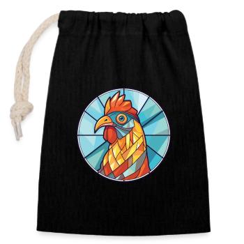 Chicken Colorful Watercolor Animal Illustration - Closable cotton gift bag (14x20cm) - black - Front