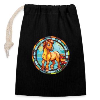 Poney Bébé Cheval Aquarelle Colorée Animal Cartoon - Sac cadeau en coton avec cordon (14 x 20 cm) - noir - Devant