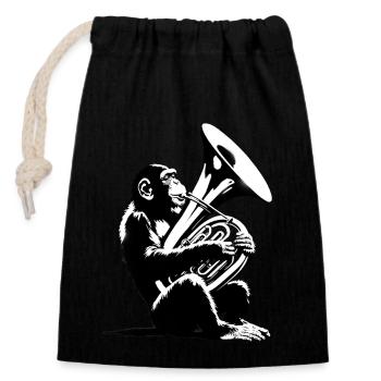 Monkey Orchestra Tuba Street Art Banksy Style - Closable cotton gift bag (14x20cm) - black - Front