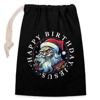 Ugly Christmas Happy Birthday Jesus Weihnachten - Closable cotton gift bag (14x20cm) - black - Front