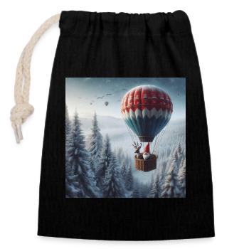 Gnome and reindeer in hot air balloon - Closable cotton gift bag (14x20cm) - black - Front