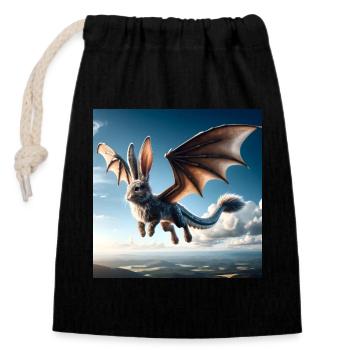 Dragon lapin volant #01 - Sac cadeau en coton avec cordon (14 x 20 cm) - noir - Devant