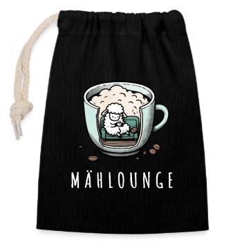 mählounge melange schaf lounge wortspiel kaffee - Verschließbarer Geschenkbeutel aus Baumwolle (14x20cm) - Schwarz - Vorne