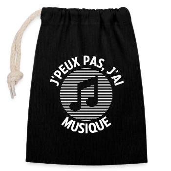 J'peux pas j ai musique - Sac cadeau en coton avec cordon (14 x 20 cm) - noir - Devant