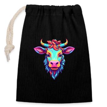 Cow Colorful Watercolor Cartoon Kawaii Animal - Closable cotton gift bag (14x20cm) - black - Front