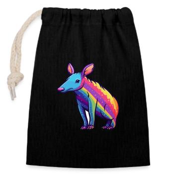 Aardvark Colorful Watercolor Cartoon Kawaii Animal - Closable cotton gift bag (14x20cm) - black - Front