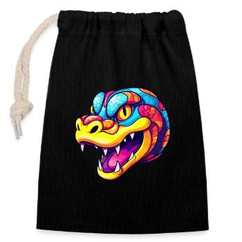 Snake Colorful Watercolor Cartoon Kawaii Animal - Closable cotton gift bag (14x20cm) - black - Front
