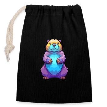 Marmot Colorful Watercolor Cartoon Kawaii Animal - Closable cotton gift bag (14x20cm) - black - Front
