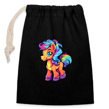 Ponny Aquarelle Colorée Dessin Animé Kawaii Animal - Sac cadeau en coton avec cordon (14 x 20 cm) - noir - Devant