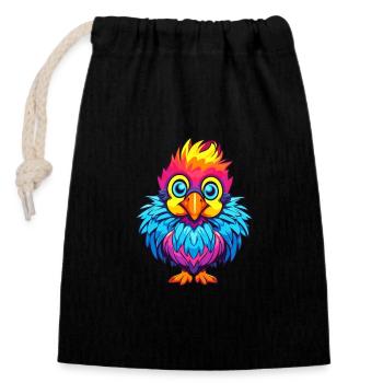 Chicken Colorful Watercolor Cartoon Kawaii Animal - Closable cotton gift bag (14x20cm) - black - Front