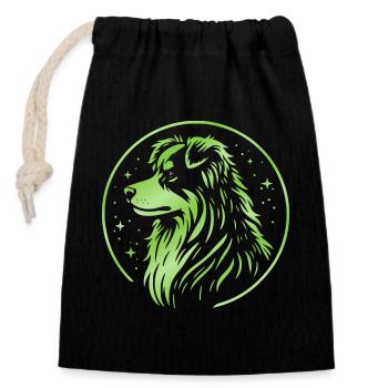 Dream dog Aussie green - Closable cotton gift bag (14x20cm) - black - Front