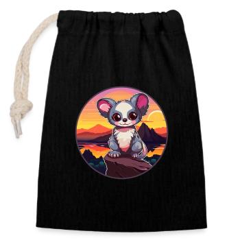Aye Aye Colorful Watercolor Cartoon Kawaii Animal - Closable cotton gift bag (14x20cm) - black - Front