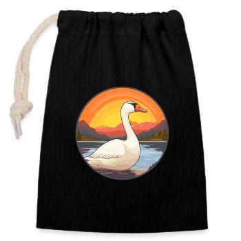 Goose Colorful Watercolor Cartoon Kawaii Animal - Closable cotton gift bag (14x20cm) - black - Front