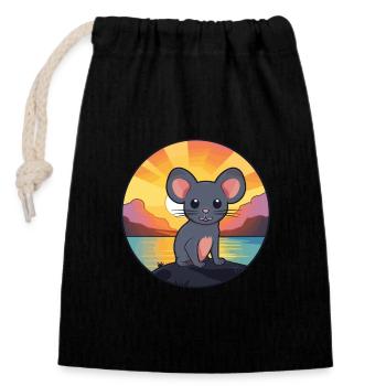 Mouse Colorful Watercolor Cartoon Kawaii Animal - Closable cotton gift bag (14x20cm) - black - Front