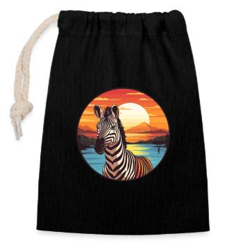 Zebra Colorful Watercolor Cartoon Kawaii Animal - Closable cotton gift bag (14x20cm) - black - Front