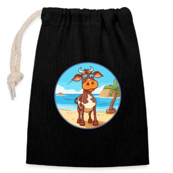 Cow Watercolor Cartoon Kawaii Clipart Animal - Closable cotton gift bag (14x20cm) - black - Front