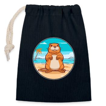 Gopher Watercolor Cartoon Kawaii Clipart Animal - Closable cotton gift bag (14x20cm) - navy - Front