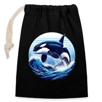 Blauer Orca - Verschließbarer Geschenkbeutel aus Baumwolle (14x20cm) - Schwarz - Vorne