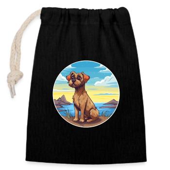 Border Terrier chien race Cartoon Kawaii Clipart - Sac cadeau en coton avec cordon (14 x 20 cm) - noir - Devant