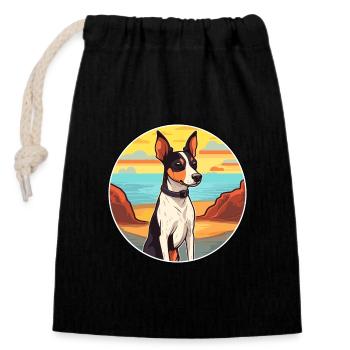 Decker Rat Terrier Race Chien Cartoon Kawaii Chien - Sac cadeau en coton avec cordon (14 x 20 cm) - noir - Devant