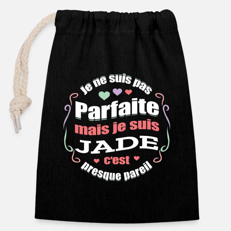 JADE PARFAITE - PRENOM JADE - Sac cadeau en coton avec cordon (14 x 20 cm) - noir