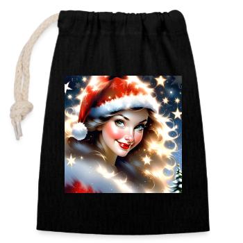 Joyeux Noel #6 - Sac cadeau en coton avec cordon (14 x 20 cm) - noir - Devant