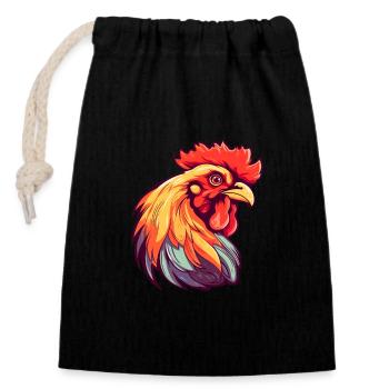 Chicken Colorful Watercolor Cartoon Kawaii Animal - Closable cotton gift bag (14x20cm) - black - Front