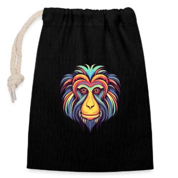 Mandrill Colorful Watercolor Cartoon Kawaii Animal - Closable cotton gift bag (14x20cm) - black - Front